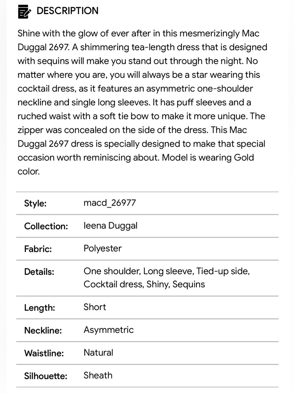 IEENA For MAC Duggal NWT Gold Sequined One Shoulder SideBow Dress Size 2 #26977 - Picture 12 of 13